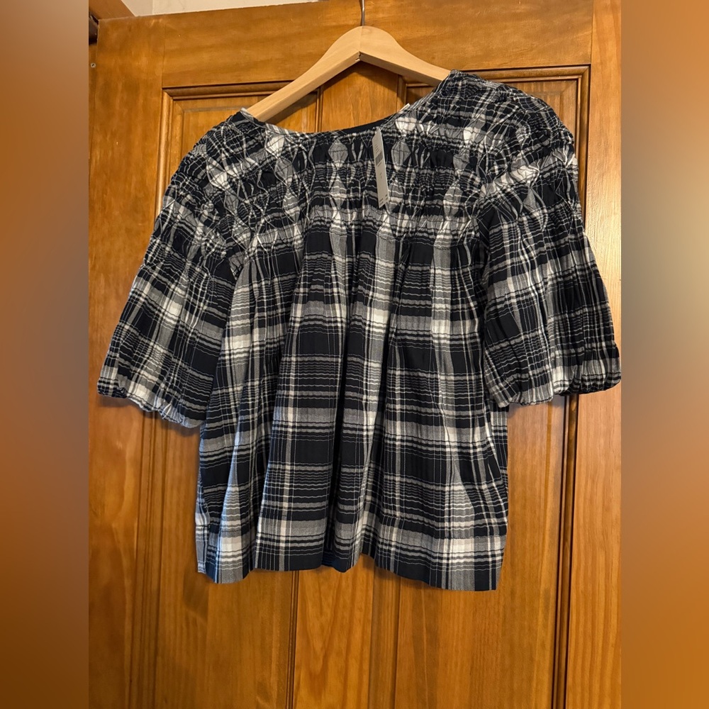 Anthropologie Black and White Plaid Blouse